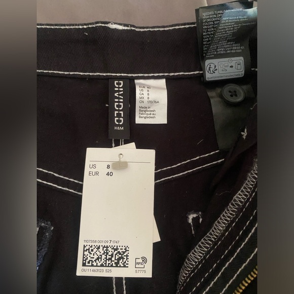 H&M jeans pants black twill cargo pants jeans white stitching size 8 NWT - Picture 5 of 9